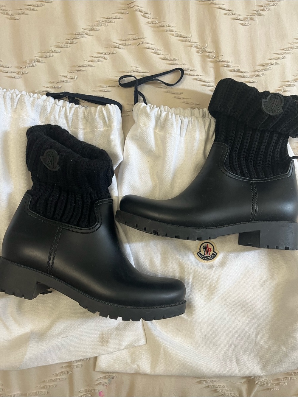 Moncler Knit Rain Boots | Ankle Boots | Size 38 | Includes Dust Bags